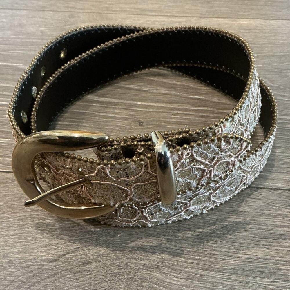 Vintage Elite Womens Lace Glitter Fashion Belt Silver‎ L Western Rodeo Country